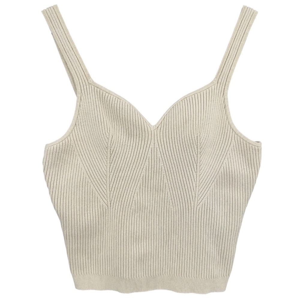 Abercrombie & Fitch Ottoman Sweetheart Neck Ribbed Knit Crop Tank Top Cream XL